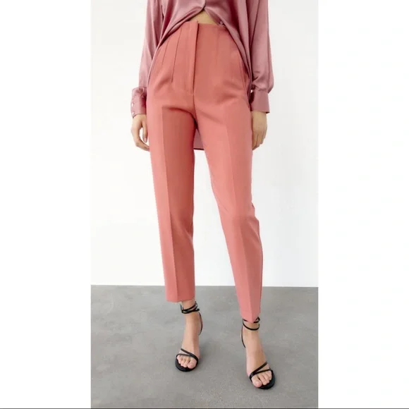 Zara | Pants & Jumpsuits | Nwt Zara Highwaisted Cigarette Pants Coral Pink 
